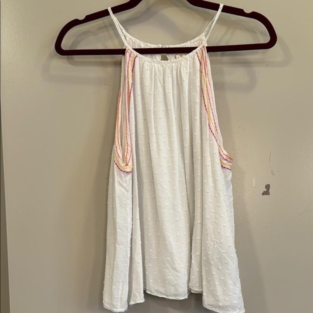 White Sleeveless Top with Colorful Accents